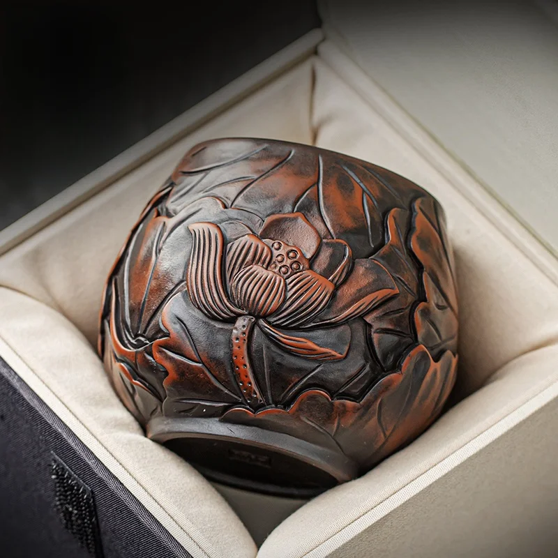 220 мл лотос, чистая резьба ручной работы, фиолетовая керамика, чашка Мастера Цзяншуй, домашняя чайная чашка, чайная чаша ручной работы, набор чашек для запаха чая