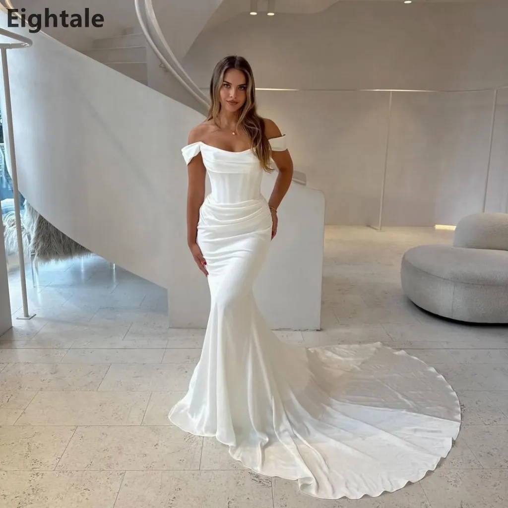 Eightale 2026 Mermaid Wedding Dress Ivory Off-the-Shoulder Ruched Satin Bridal Gown with Court Train Customized
Eightale 2026 Mermaid Wedding Dress Ivory Off-the-Shoulder Ruched Satin Bridal Gown with Court Train Customized