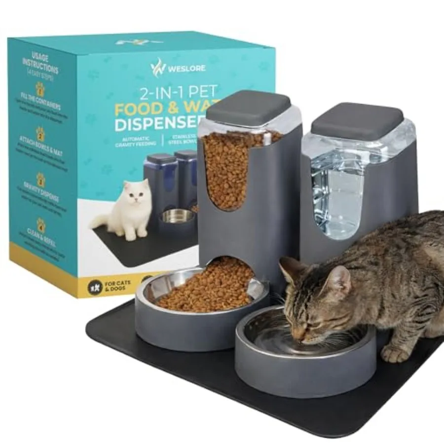 Automatic Cat Feeder 2.8L/4L Water Dispenser Set w/Tray Mat Gravity Pet Feeder Large Capacity Non-Spill Cat Water and Food Stai
Automatic Cat Feeder 2.8L/4L Water Dispenser Set w/Tray Mat Gravity Pet Feeder Large Capacity Non-Spill Cat Water and Food Stai