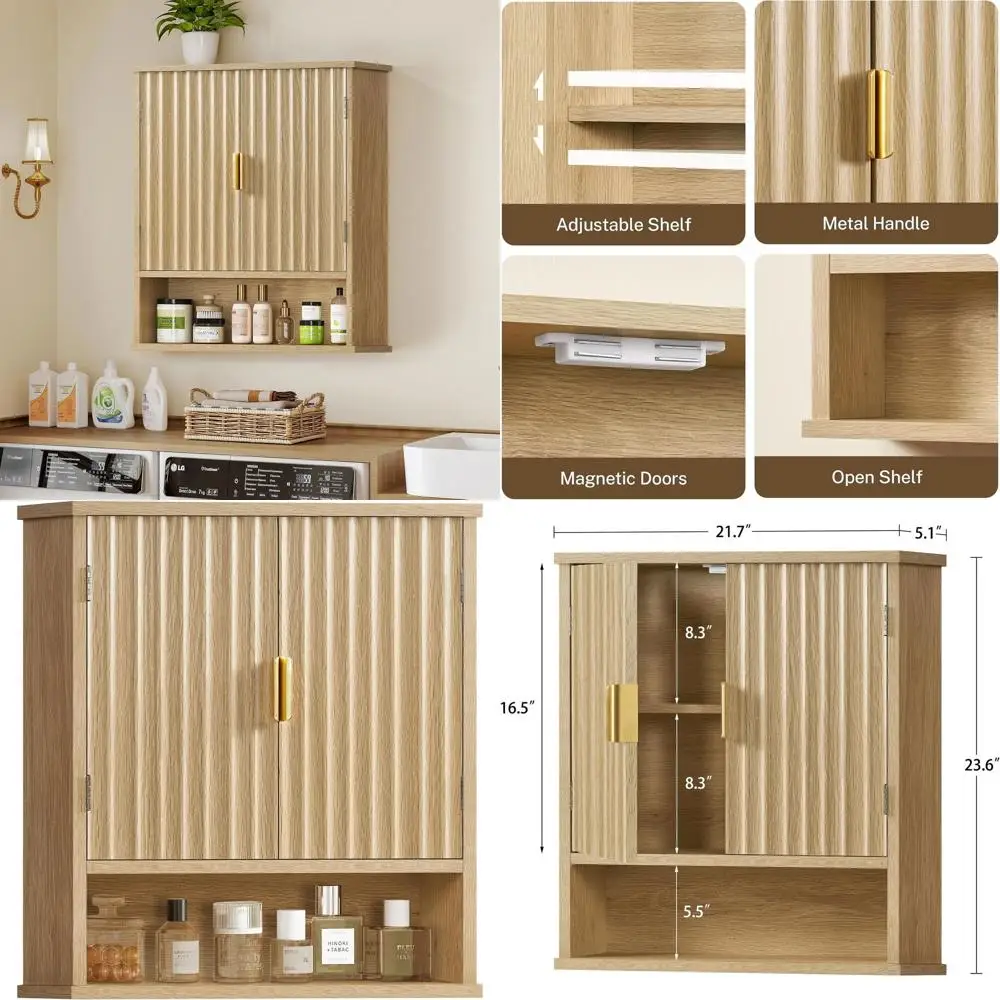 Adjustable Shelf & Fluted Door Wall Storage Cabinet for Bathroom, Over Toilet, Laundry, Kitchen, Living Room, Natural Finish
Adjustable Shelf & Fluted Door Wall Storage Cabinet for Bathroom, Over Toilet, Laundry, Kitchen, Living Room, Natural Finish