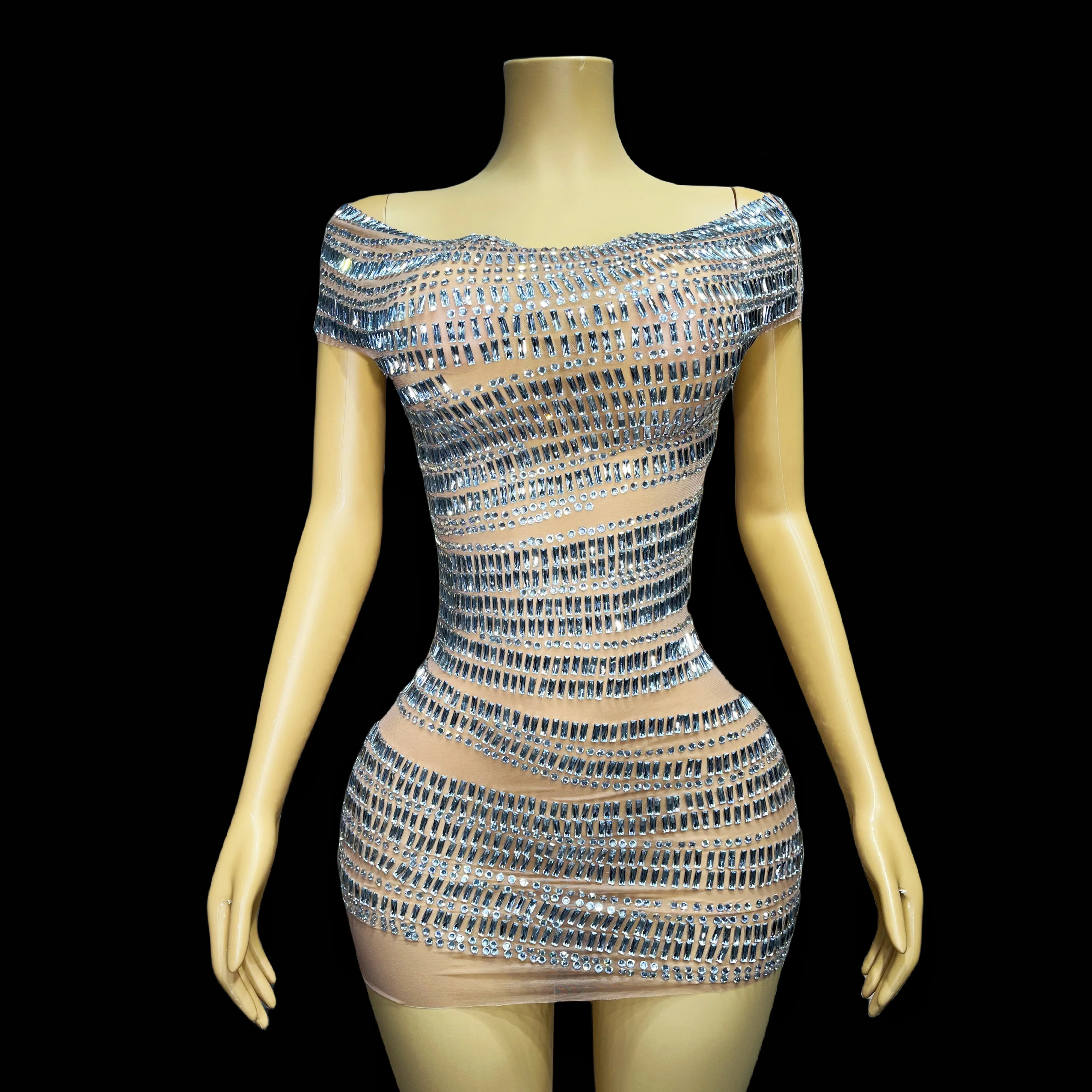Silver Sexy Rhinestone Shoulder Skirt Birthday Celebration Party Costumes Singer Transparent Performance Design Costumes gangsuo
Silver Sexy Rhinestone Shoulder Skirt Birthday Celebration Party Costumes Singer Transparent Performance Design Costumes gangsuo