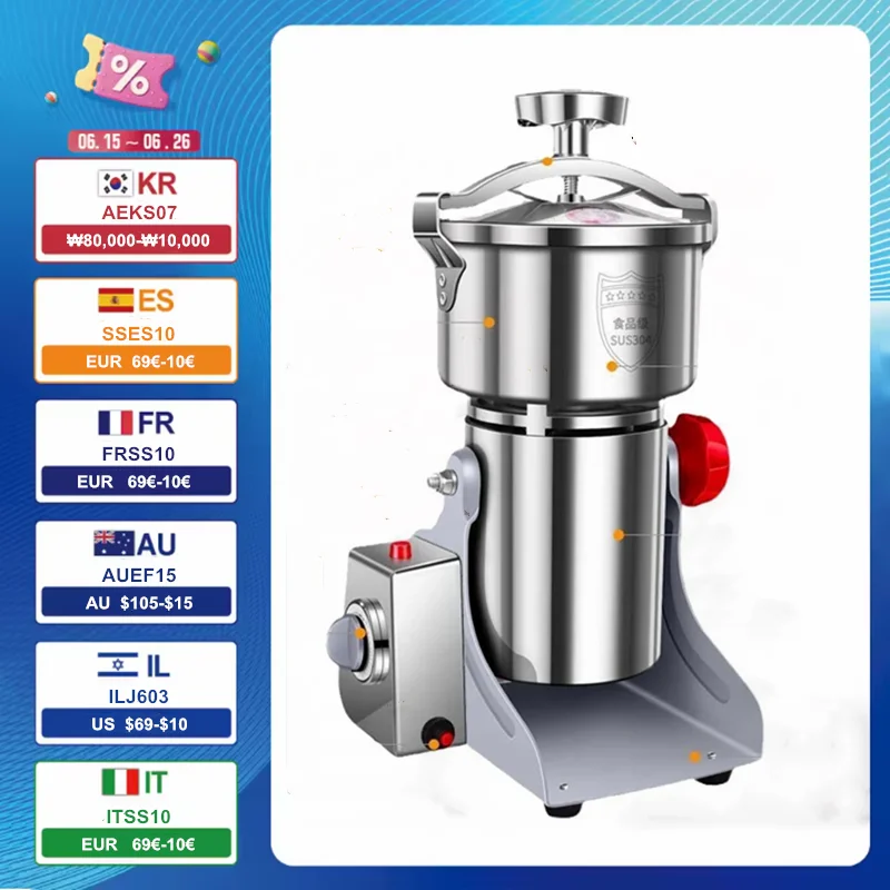 1000G 110/220 Grinder Machine Grains Electric Herbal Coffee Powder Miller Dry Food High Speed Intelligent Spices Cereals Crusher
1000G 110/220 Grinder Machine Grains Electric Herbal Coffee Powder Miller Dry Food High Speed Intelligent Spices Cereals Crusher