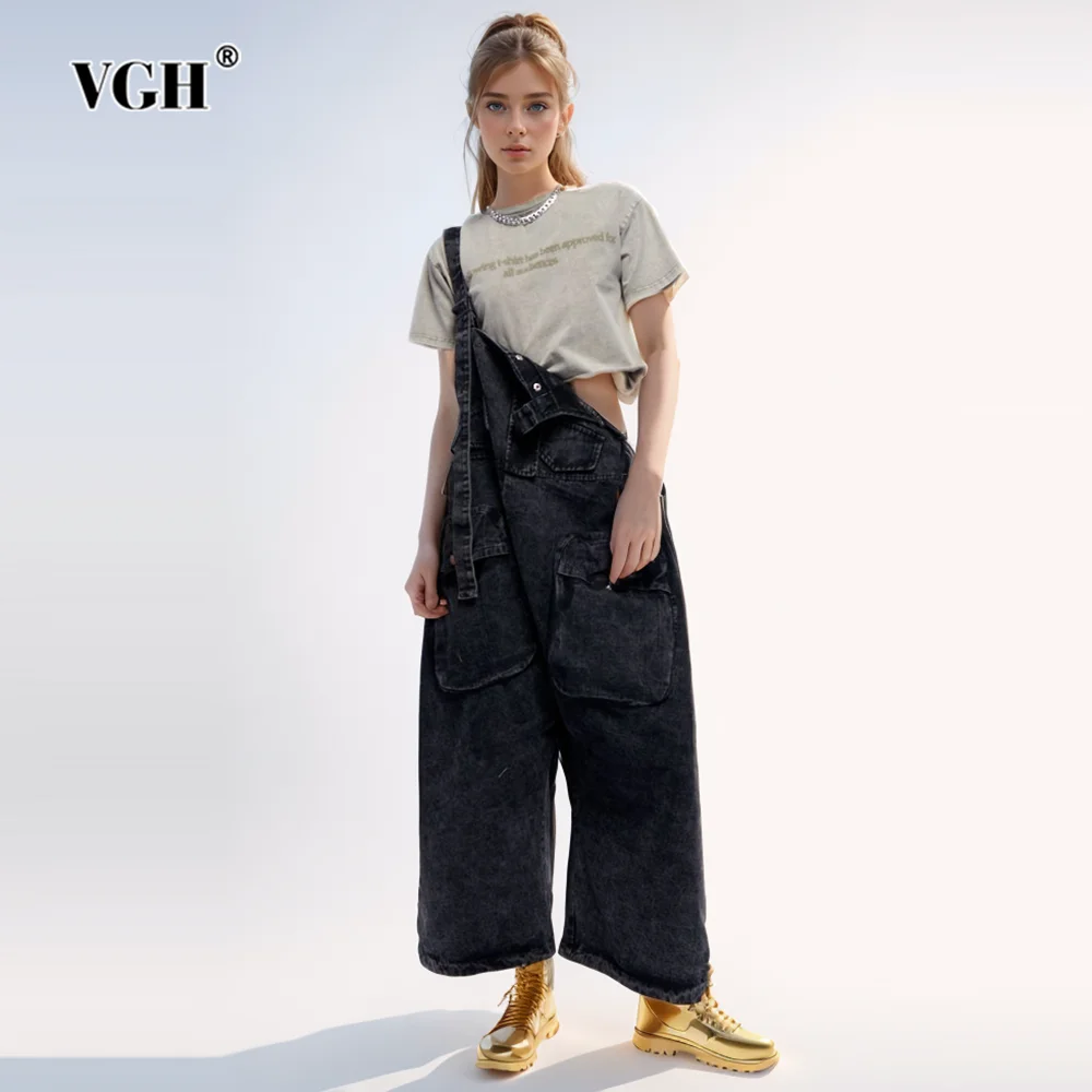 VGH Solid Patchwork Pockets Denim Jumpsuits For Women Square Collar Sleeveless High Waist Spliced Button Loose Jumpsuit Female
VGH Solid Patchwork Pockets Denim Jumpsuits For Women Square Collar Sleeveless High Waist Spliced Button Loose Jumpsuit Female