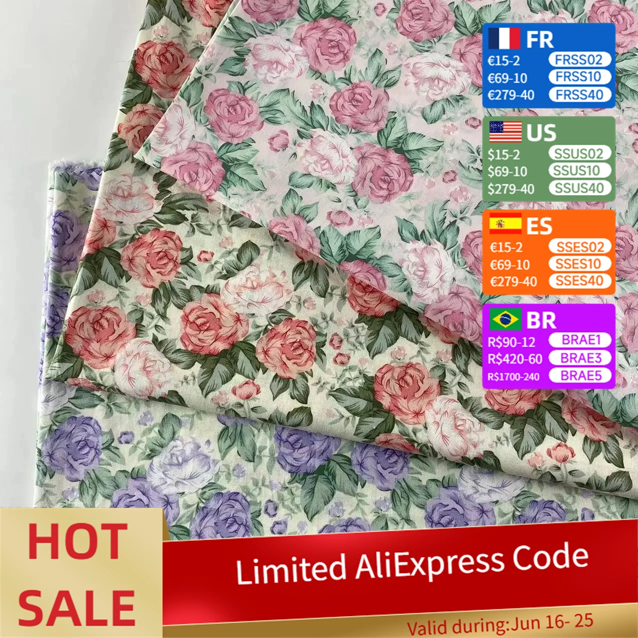 Rose Print 100% Cotton Poplin - Spring/Summer Fashion Fabric for DIY Dresses (by Meter)
Rose Print 100% Cotton Poplin - Spring/Summer Fashion Fabric for DIY Dresses (by Meter)