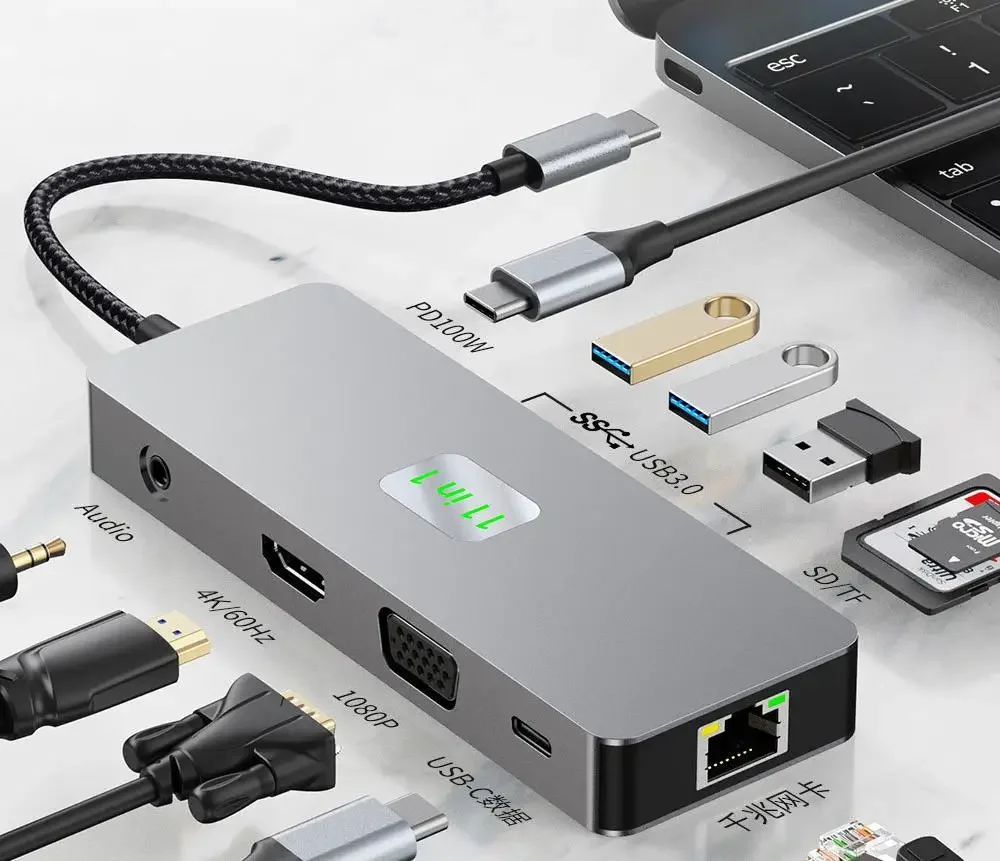 11в1 2411 Основное изображение: HD 4K60h многоэкранный USB-расширитель 11-в-1 многоинтерфейсная док-станция для ноутбука Type-C
11в1 2411 Основное изображение: HD 4K60h многоэкранный USB-расширитель 11-в-1 многоинтерфейсная док-станция для ноутбука Type-C