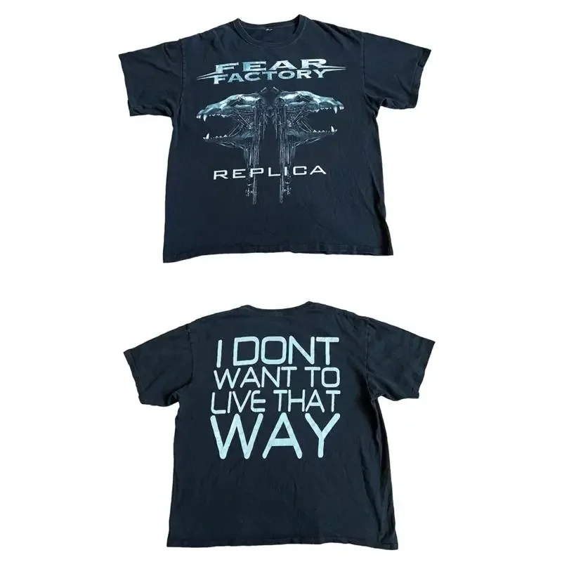 VTG Fear Factory Replica Double Sided T Shirt Sz XL 23 5 x 26 Black Cut Tag
VTG Fear Factory Replica Double Sided T Shirt Sz XL 23 5 x 26 Black Cut Tag