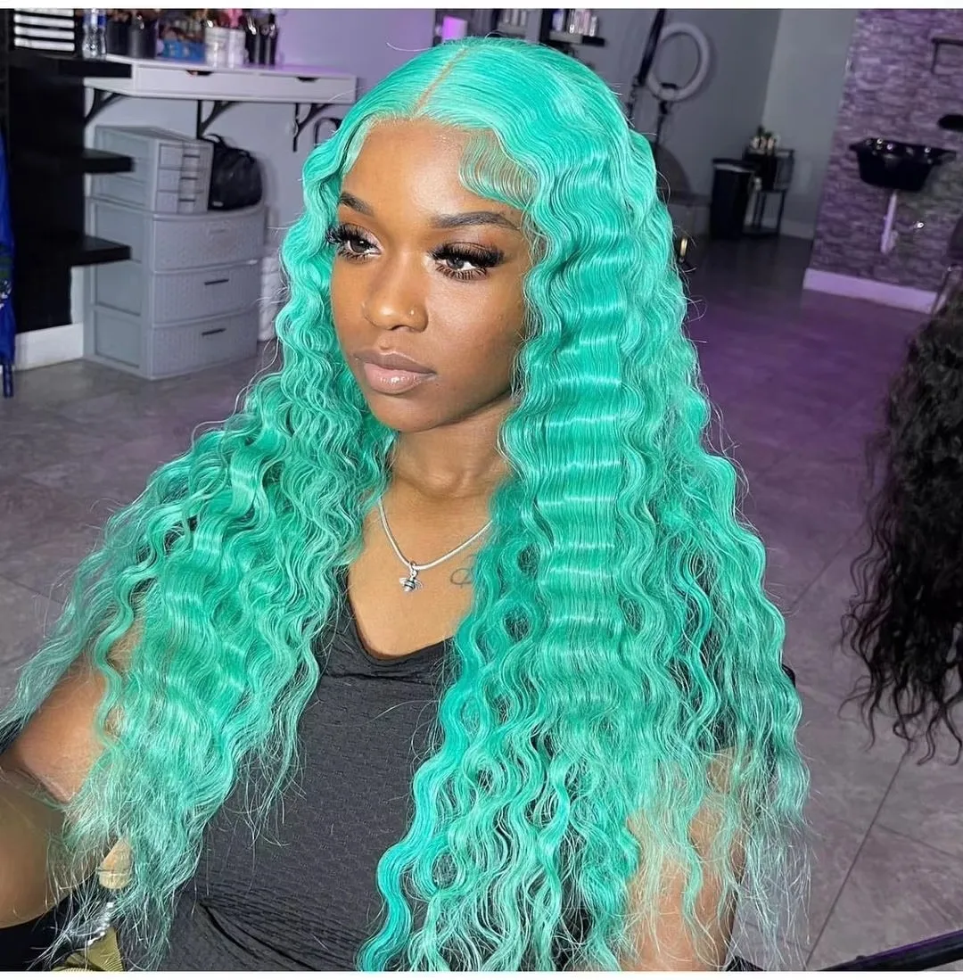 Cyan Green Colored Loose Wave 13x6 13X4 Lace Front Wigs Brazilian 100% Human Hair Transparent Remy Wig Pre Plucked For Women 613
Cyan Green Colored Loose Wave 13x6 13X4 Lace Front Wigs Brazilian 100% Human Hair Transparent Remy Wig Pre Plucked For Women 613