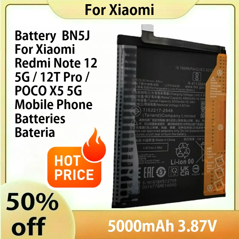 2025 Years 5000mAh Battery BN5J For Xiaomi Redmi Note 12 5G / 12T Pro / POCO X5 5G Mobile Phone Batteries Bateria 
2025 Years 5000mAh Battery BN5J For Xiaomi Redmi Note 12 5G / 12T Pro / POCO X5 5G Mobile Phone Batteries Bateria