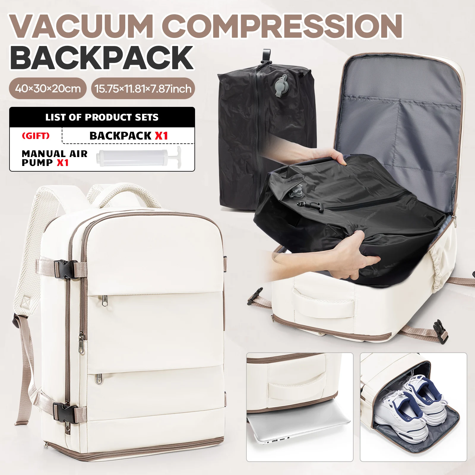 Vacuum Backpack Women Backpack, Ryanair Cabin Bag 40x30x20, Laptop Work Backpack, Hand Luggage Backpack Vacuum Storage Bag, Pump
Vacuum Backpack Women Backpack, Ryanair Cabin Bag 40x30x20, Laptop Work Backpack, Hand Luggage Backpack Vacuum Storage Bag, Pump