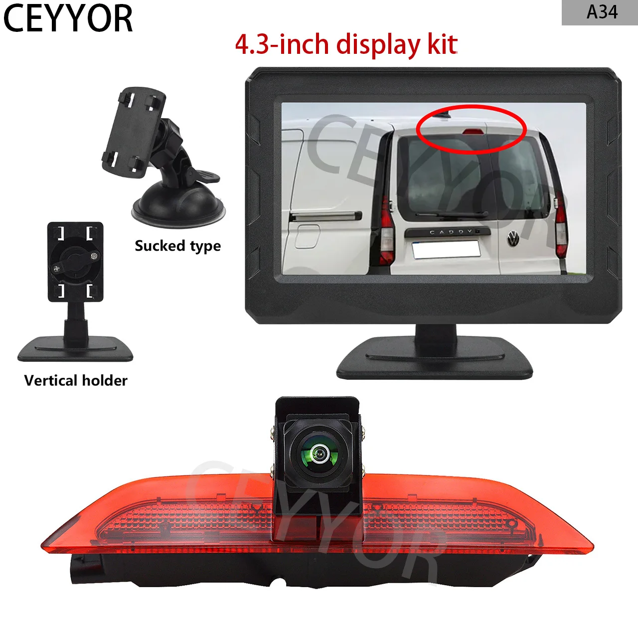 Car High Level Brake Light HD Reversing Camera for VW Caddy 2020-Present Rear Parking Camera with 4.3 Inch Monitor Kit
Car High Level Brake Light HD Reversing Camera for VW Caddy 2020-Present Rear Parking Camera with 4.3 Inch Monitor Kit