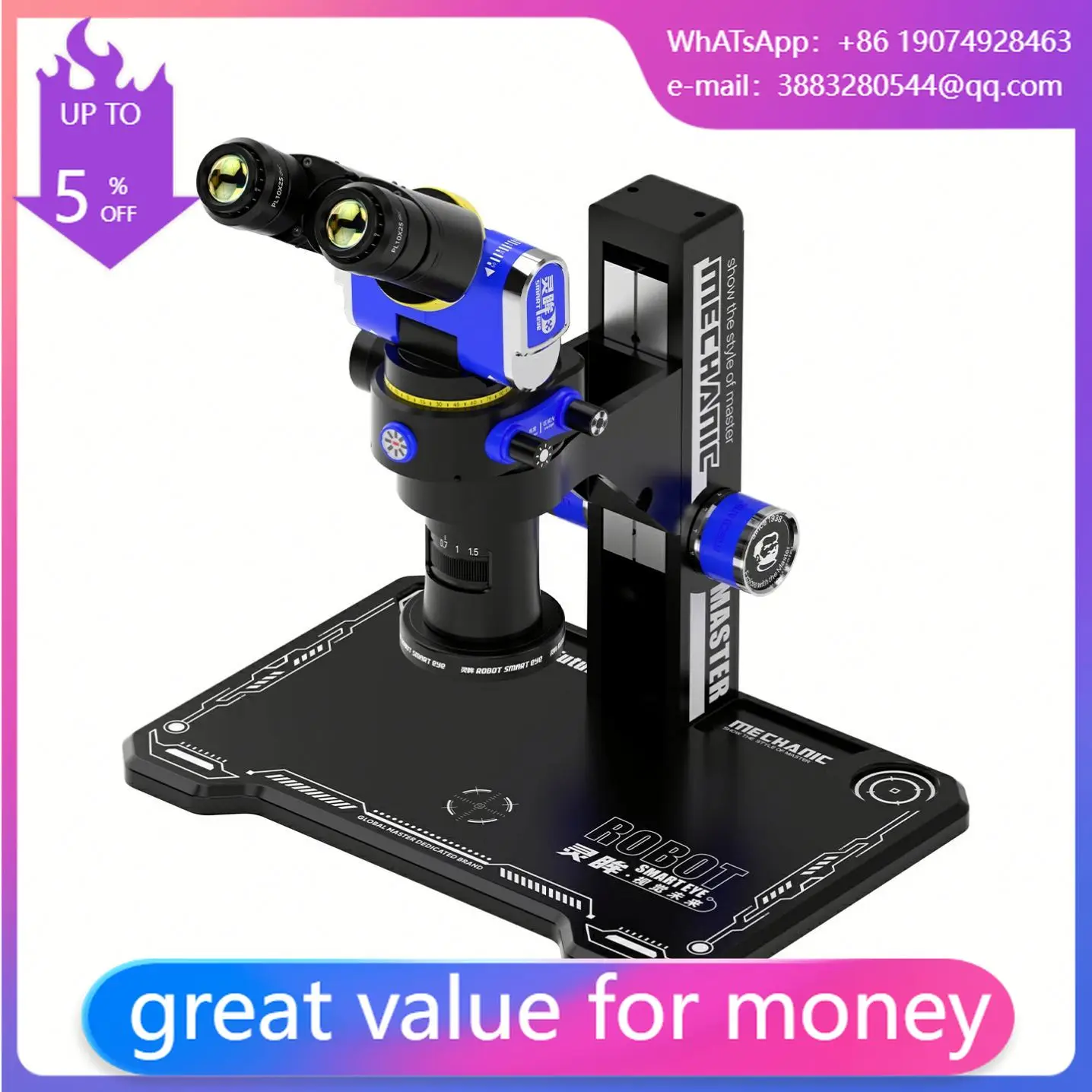 SE7045-TGSD MECHANIC Robot Foldable Industrial Trinocular Microscope Smart Eye 7X-45X Continuous Zoom For Phone Repair
SE7045-TGSD MECHANIC Robot Foldable Industrial Trinocular Microscope Smart Eye 7X-45X Continuous Zoom For Phone Repair