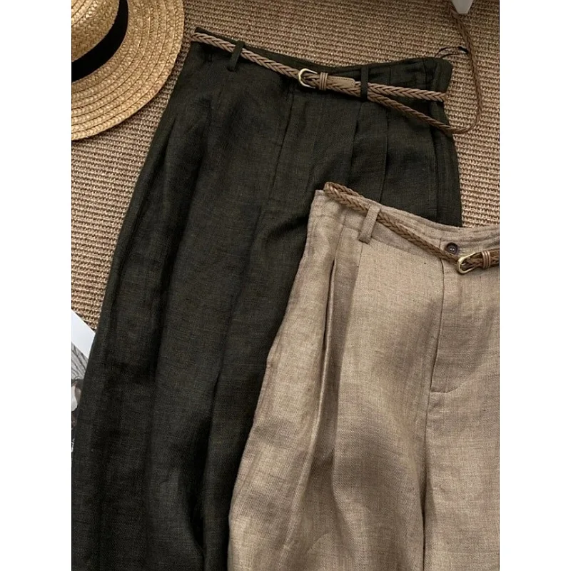 Summer Women's Linen Wide Leg Pants, High Waist Pleated Trousers with Belt, Casual Breathable Pants for Daily Wear Vacation
Summer Women's Linen Wide Leg Pants, High Waist Pleated Trousers with Belt, Casual Breathable Pants for Daily Wear Vacation