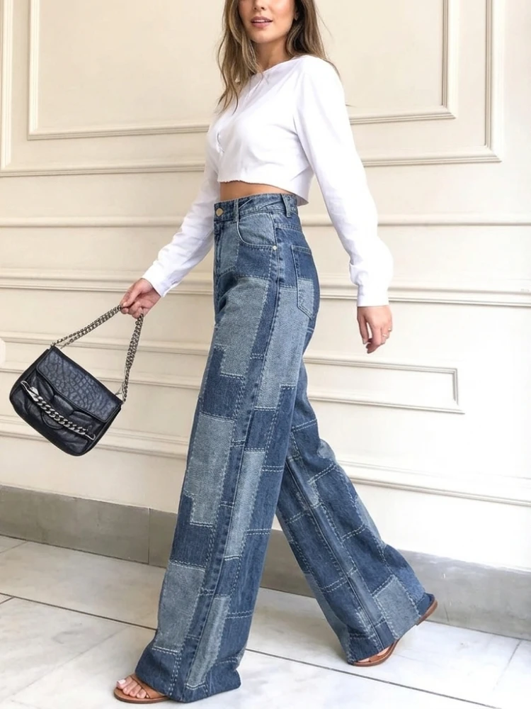 Women Fashion Plaid Contrast Color Imitation Denim Pants Casual Trendy Loose Buttoned High Waist Wide Leg Trousers Bottoms
Women Fashion Plaid Contrast Color Imitation Denim Pants Casual Trendy Loose Buttoned High Waist Wide Leg Trousers Bottoms
