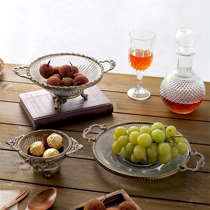 Brass Glass Fruit Plate Bowl European Retro Home Storage Tray Decorative Ornaments Livingroom Coffeetable Crystal Cake Plate
Brass Glass Fruit Plate Bowl European Retro Home Storage Tray Decorative Ornaments Livingroom Coffeetable Crystal Cake Plate