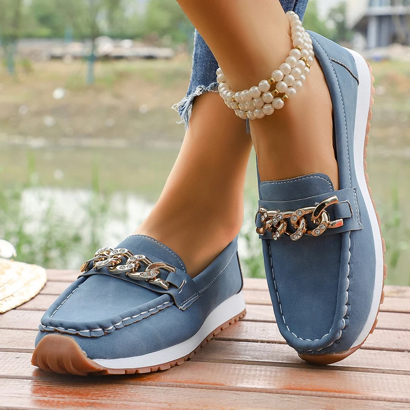 Fashion Loafers Metal Chain Soft Sole Flats Shoes for Women Spring Autumn Pu Leather Platform Loafers Woman Non Slip Casual Shoe
Fashion Loafers Metal Chain Soft Sole Flats Shoes for Women Spring Autumn Pu Leather Platform Loafers Woman Non Slip Casual Shoe