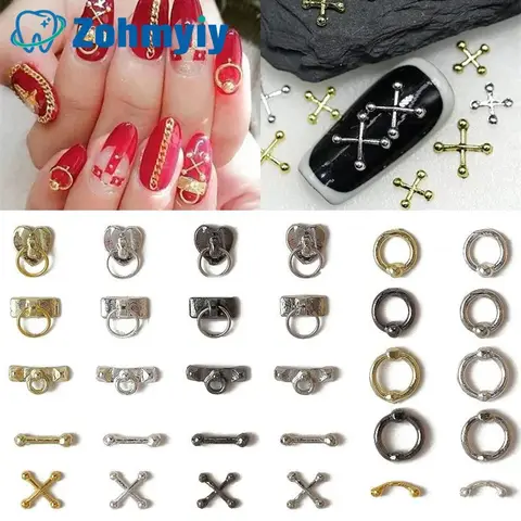 100Pcs 3D Punk Silver/White/Black/Gold Metal Parts Manicure Accessoire Nail Decoration Alloy Retro Circle Nails Art Charms