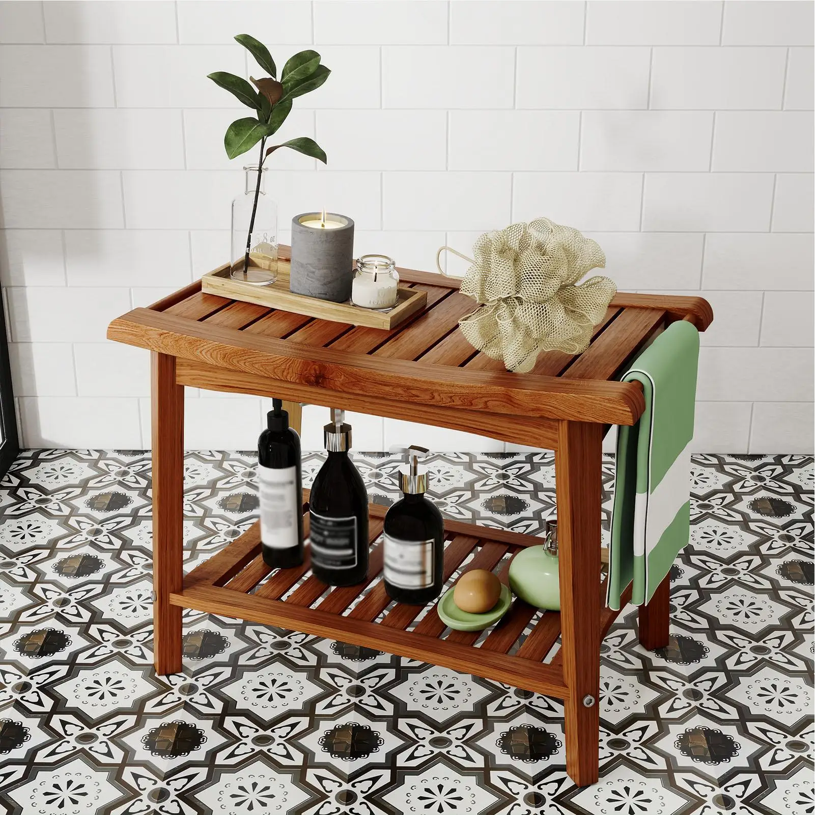 Natural Wood Waterproof Shower Bench with Storage Shelf for Bathroom Spa Leg Shaving
Natural Wood Waterproof Shower Bench with Storage Shelf for Bathroom Spa Leg Shaving