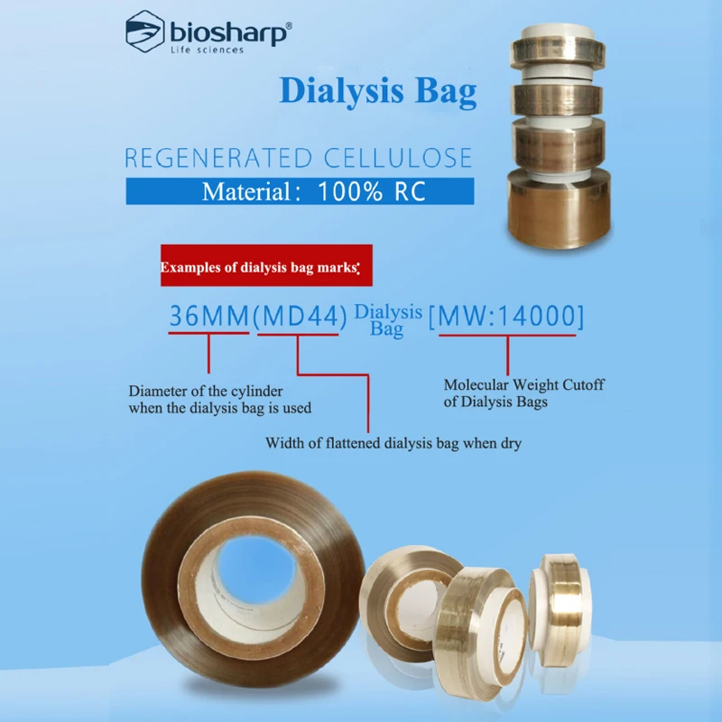 Biosharp 5M Dialysis Membranes Regenerated Cellulose Dialysis Bag MW3500/7000/14000 (MD25/34/44/77) Buffer Bag Lab Sample Bag
Biosharp 5M Dialysis Membranes Regenerated Cellulose Dialysis Bag MW3500/7000/14000 (MD25/34/44/77) Buffer Bag Lab Sample Bag