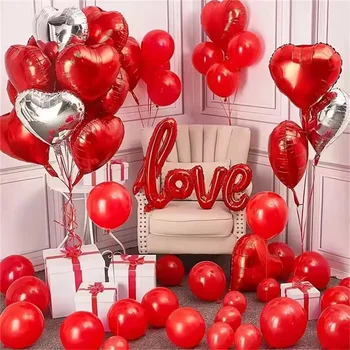 58pcs/set Valentine's Day Silver Red Love Aluminum Film Balloon Set Valentine's Day Wedding Decoration Bride Party Supplies