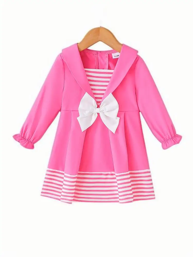 New cute loose long sleeved V-neck bow dress for infants and young children, suitable for daily wear
New cute loose long sleeved V-neck bow dress for infants and young children, suitable for daily wear