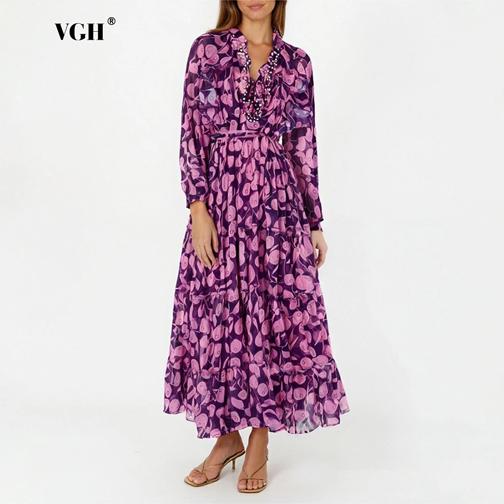 VGH Colorblock Print Retro Spliced Lace Up Dress for Women V Neck Long Sleeve High Waist Spliced Diamonds Office Dresses Female
VGH Colorblock Print Retro Spliced Lace Up Dress for Women V Neck Long Sleeve High Waist Spliced Diamonds Office Dresses Female