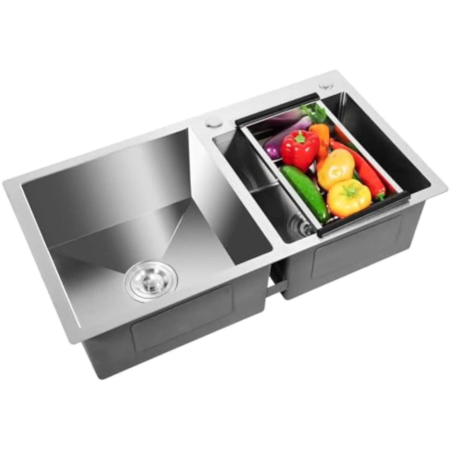 Drop in Double Bowl Kitchen Sink, Undermount 201 Stainless Steel Sink, Workstation Sink with Drain Basket 2 Waste Filters for La
Drop in Double Bowl Kitchen Sink, Undermount 201 Stainless Steel Sink, Workstation Sink with Drain Basket 2 Waste Filters for La