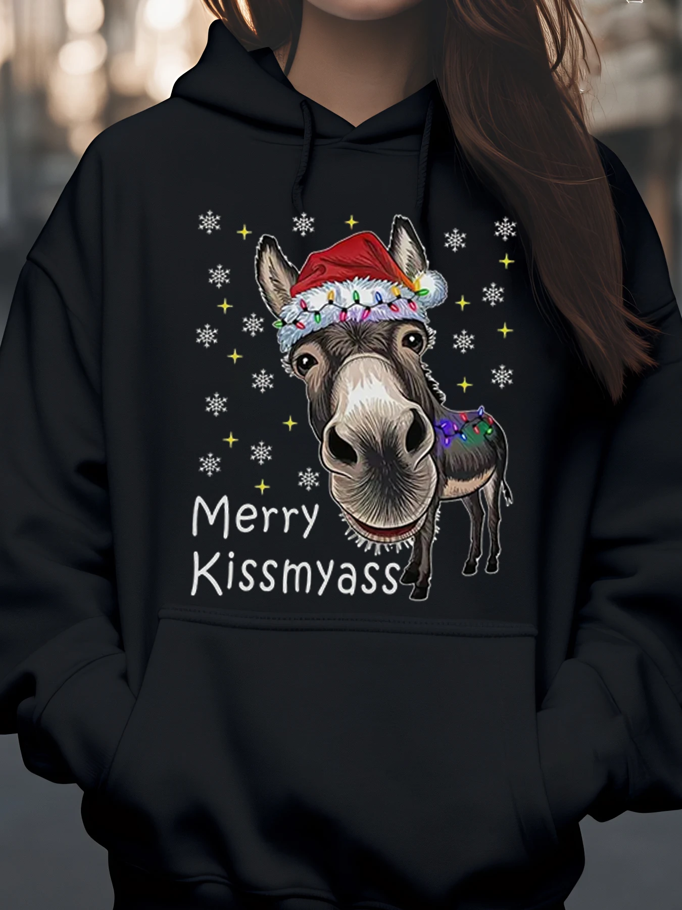 Осел Рождественская шляпа с принтом Merry Kissmyass Праздничная толстовка с капюшоном Повседневная одежда для женщин и мужчин
Осел Рождественская шляпа с принтом Merry Kissmyass Праздничная толстовка с капюшоном Повседневная одежда для женщин и мужчин