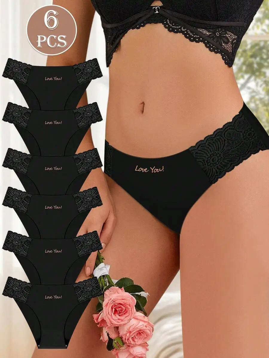 6 Pairs Women Low Waist Lace Panties Solid Color Embroidered Love You Design
6 Pairs Women Low Waist Lace Panties Solid Color Embroidered Love You Design