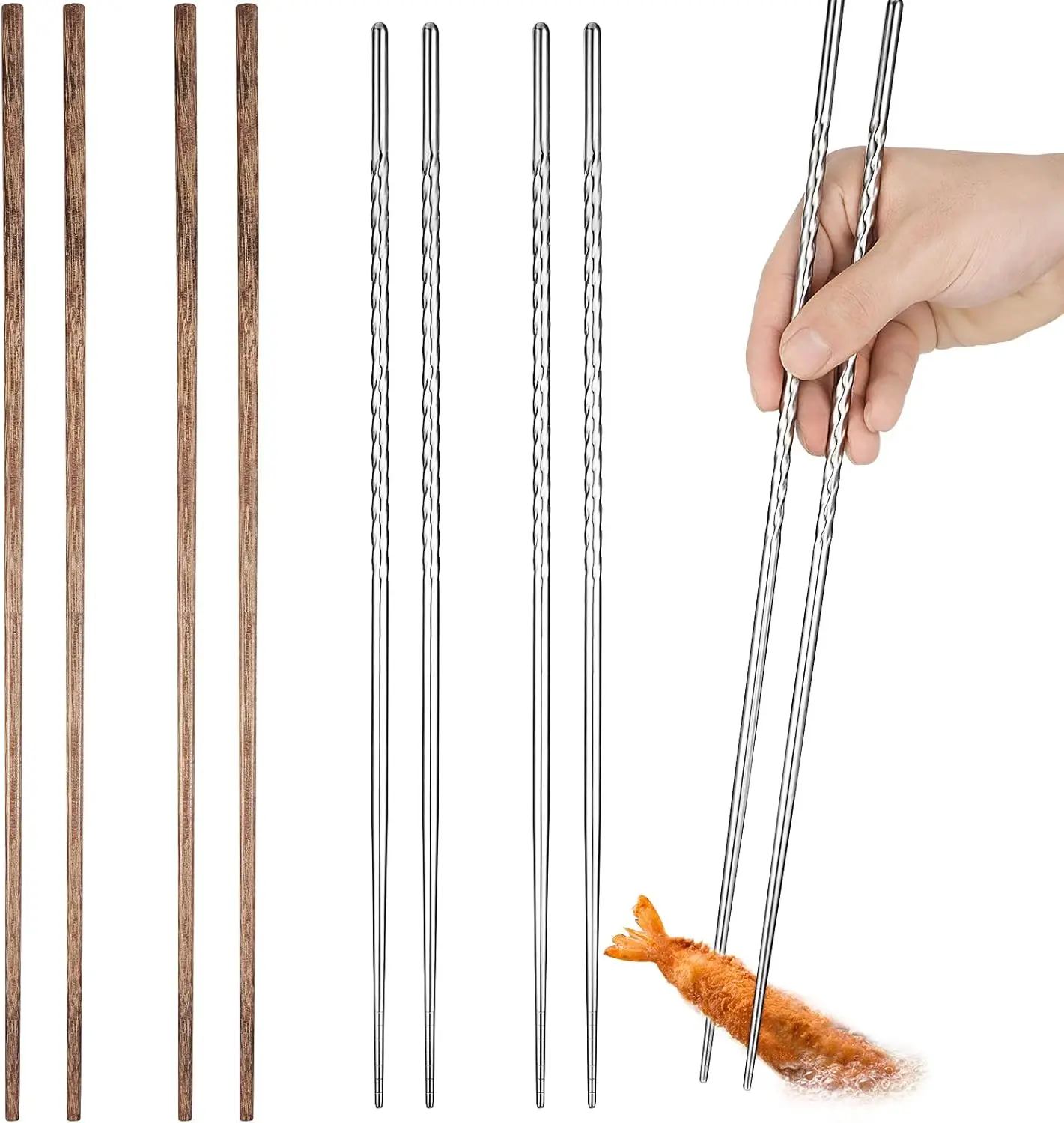 4 Pairs Extra Long Cooking Chopsticks, Stainless Steel & Wooden for Kitchen Frying Hot Pot
4 Pairs Extra Long Cooking Chopsticks, Stainless Steel & Wooden for Kitchen Frying Hot Pot