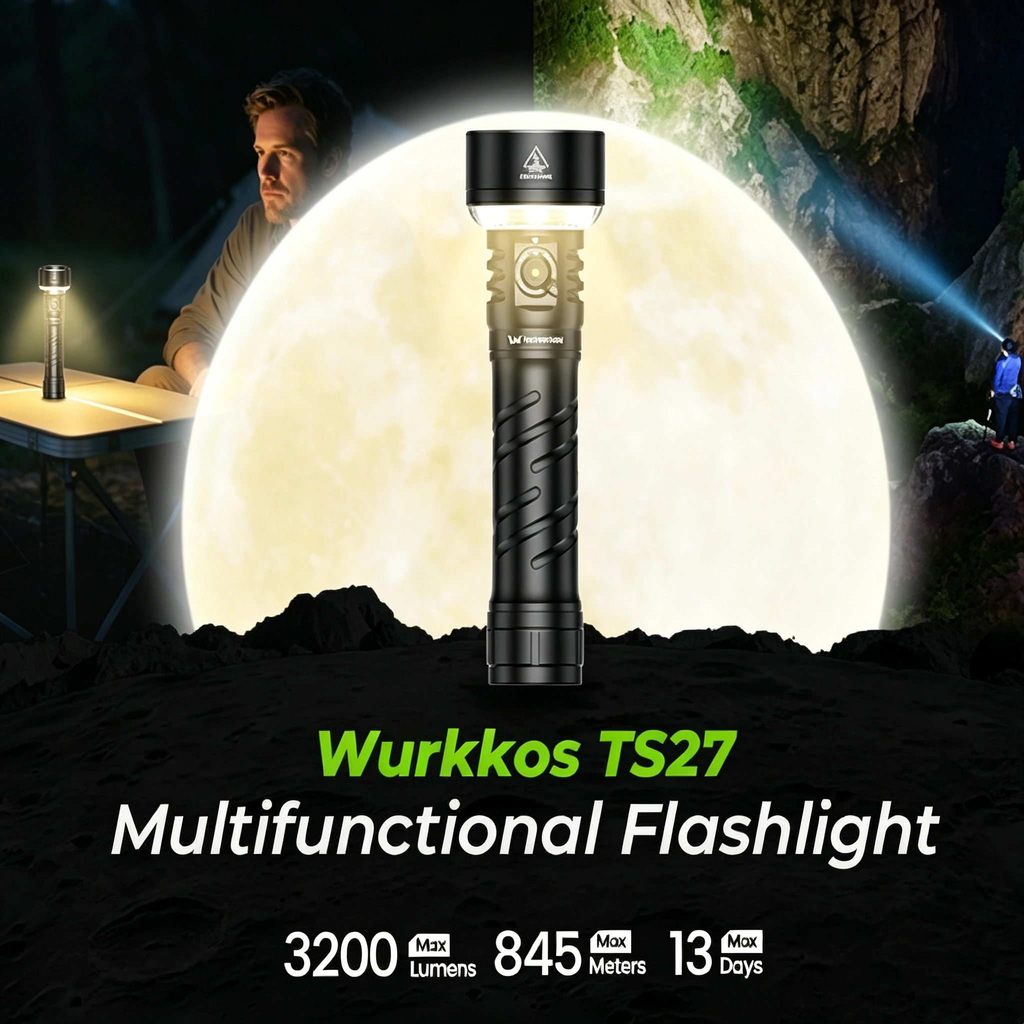 Wurkkos TS27 Multifunctional Flashlight 3200LM 845M Long-Throw Torch with RGB Light Power Bank 32140 Battery for Camping Fishing
Wurkkos TS27 Multifunctional Flashlight 3200LM 845M Long-Throw Torch with RGB Light Power Bank 32140 Battery for Camping Fishing