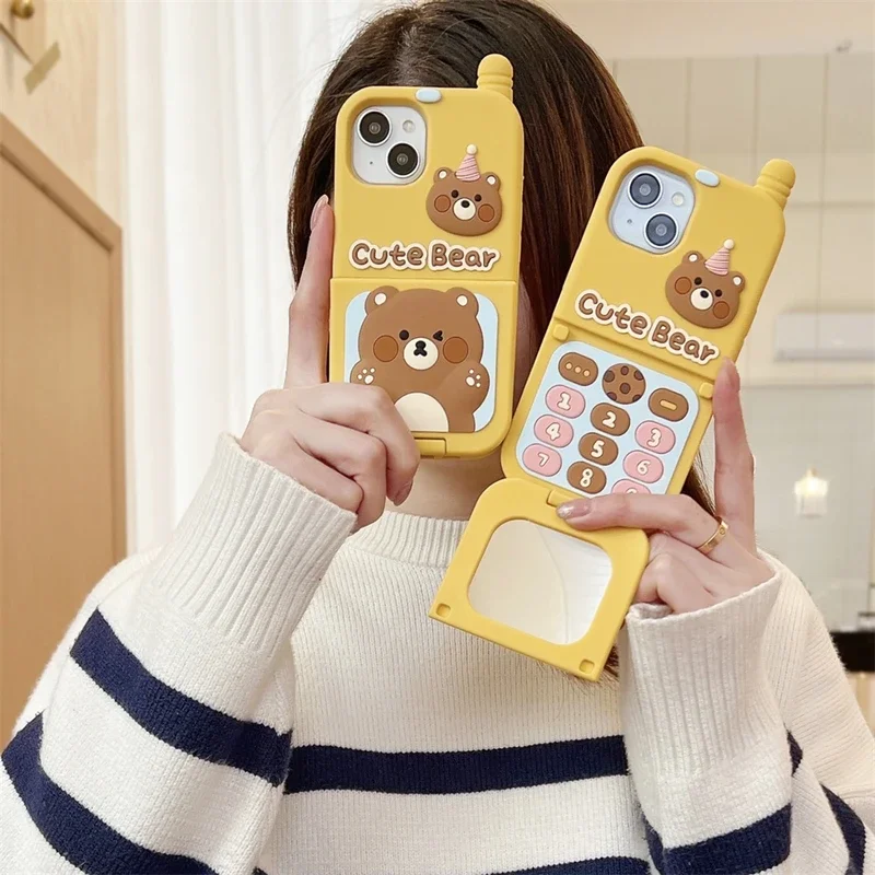 Cute Ice Cream hat Bear folding makeup mirror stand telephone model silicone case for iphone 11 12 13 14 15Pro Max cartoon cover
Cute Ice Cream hat Bear folding makeup mirror stand telephone model silicone case for iphone 11 12 13 14 15Pro Max cartoon cover