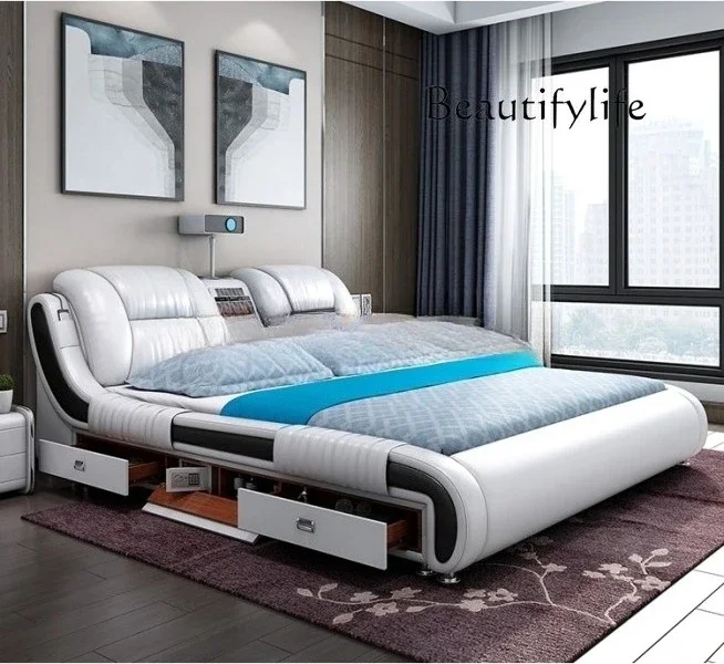 BJ Genuine Leather Bed Multifunctional Beds Ultimate Massage Camas With Bluetooth,Speaker,Safe,Air Cleaner, Projector,Drawers
BJ Genuine Leather Bed Multifunctional Beds Ultimate Massage Camas With Bluetooth,Speaker,Safe,Air Cleaner, Projector,Drawers