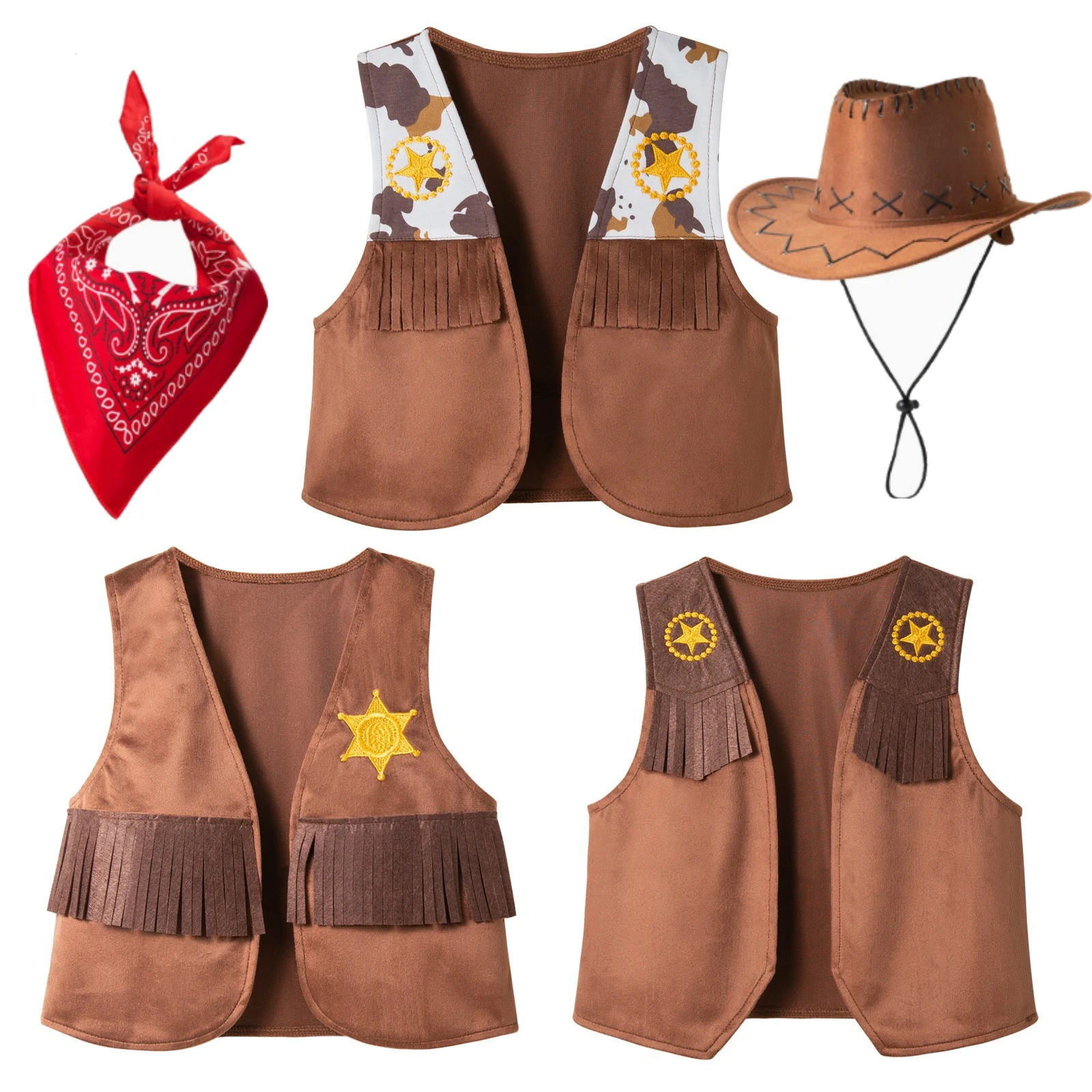 Cowboy Brown Cowboy Vest with Bandanna & Hat Set Western Cowgirl Costumes Carnival Cosplay Halloween Event Party Dress Up
Cowboy Brown Cowboy Vest with Bandanna & Hat Set Western Cowgirl Costumes Carnival Cosplay Halloween Event Party Dress Up