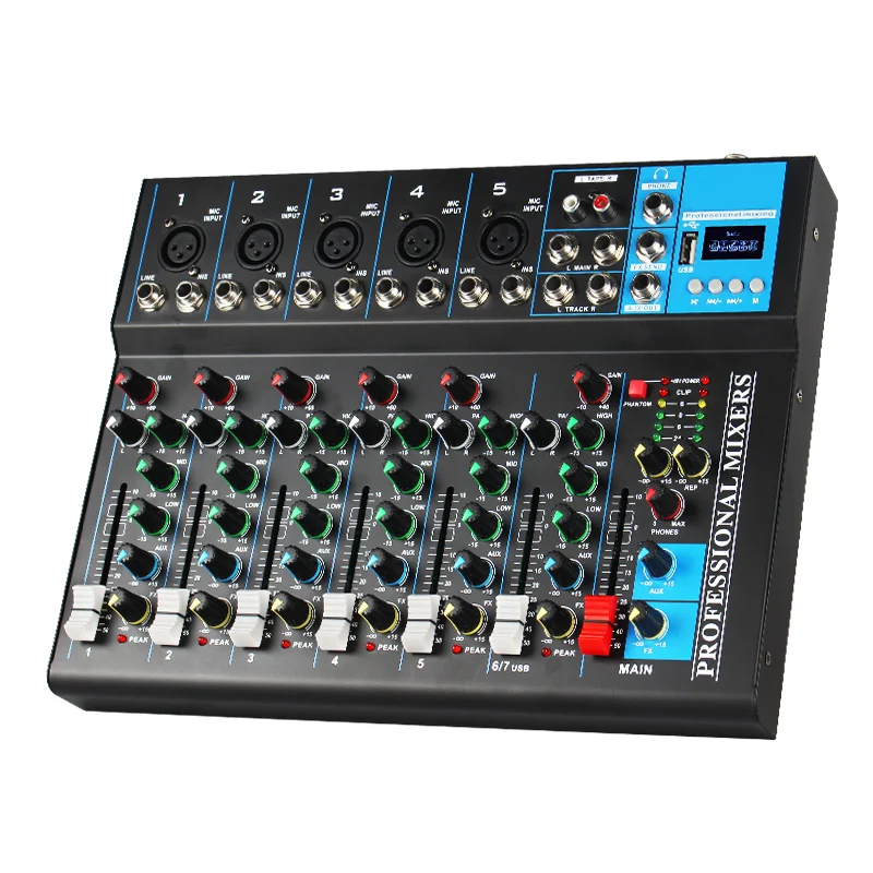 Professional 7-Channel Audio Mixer With USB MP3 Player Mixing Console of DSP DJ Audio Console Mixer
Professional 7-Channel Audio Mixer With USB MP3 Player Mixing Console of DSP DJ Audio Console Mixer