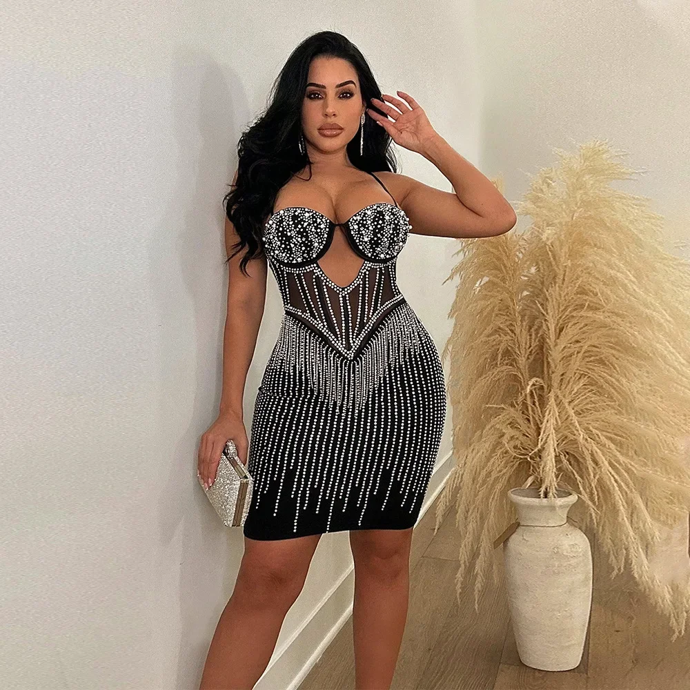 Summer Evening Birthday Party Club Night Short Dresses 2024 Women Sexy Spaghetti Strap Mesh Hollow Out Rhinestone Prom Dresses
Summer Evening Birthday Party Club Night Short Dresses 2024 Women Sexy Spaghetti Strap Mesh Hollow Out Rhinestone Prom Dresses