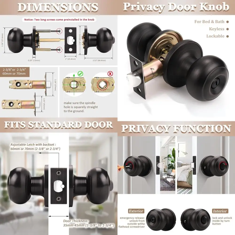 10-Piece Oil Rubbed Bronze Privacy Door Locks with Keyless Knobs for Interior Bathrooms
10-Piece Oil Rubbed Bronze Privacy Door Locks with Keyless Knobs for Interior Bathrooms
