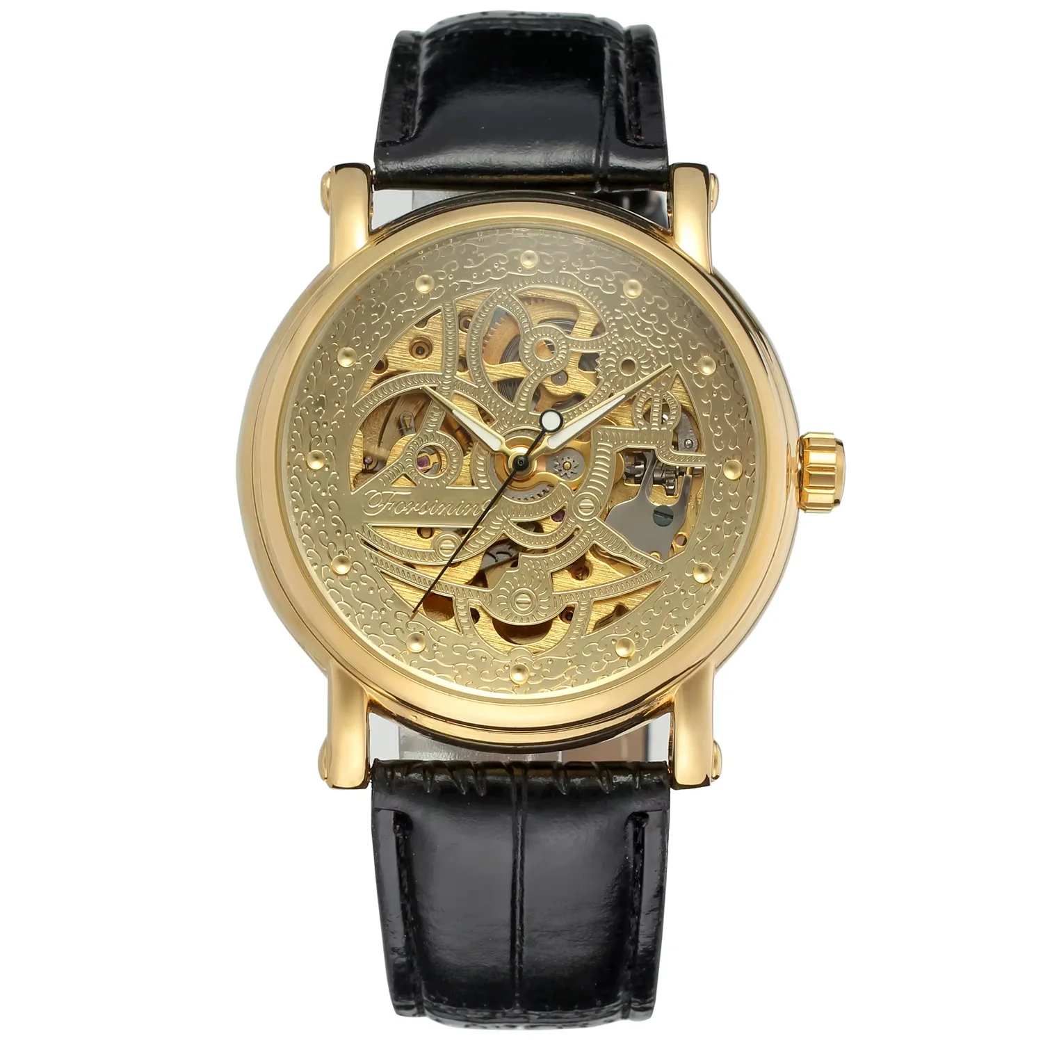 FORSINING Gold pattern mechanical watch Hollow nail scale mechanical watch Men's and women's watch Black belt Watch
FORSINING Gold pattern mechanical watch Hollow nail scale mechanical watch Men's and women's watch Black belt Watch