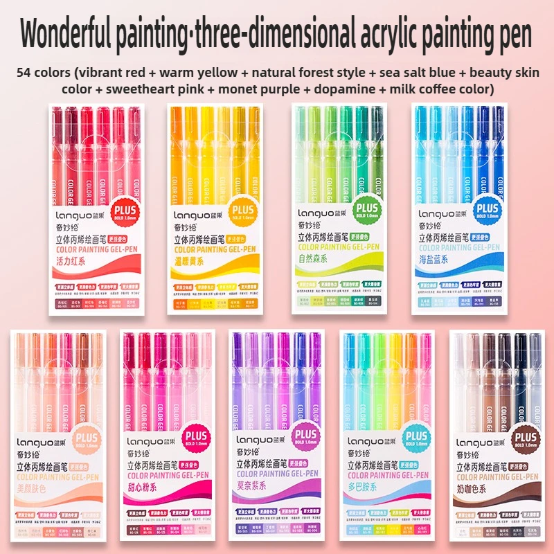 54/6 Colors Large Capacity Acrylic Gel Pen 1.0mm Painting Drawing Student Writing Pen Office School Supplies Stationery
54/6 Colors Large Capacity Acrylic Gel Pen 1.0mm Painting Drawing Student Writing Pen Office School Supplies Stationery