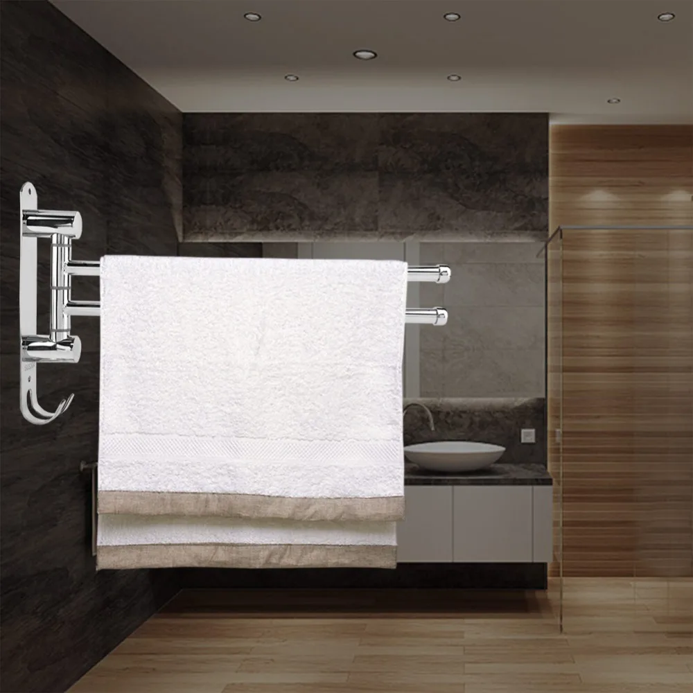 Stainless Steel Rotary Towel Rack Wall Mounted Adjustable Swing Arms Towel Rack Silver Double Hook Swivel Towel Bar
Stainless Steel Rotary Towel Rack Wall Mounted Adjustable Swing Arms Towel Rack Silver Double Hook Swivel Towel Bar