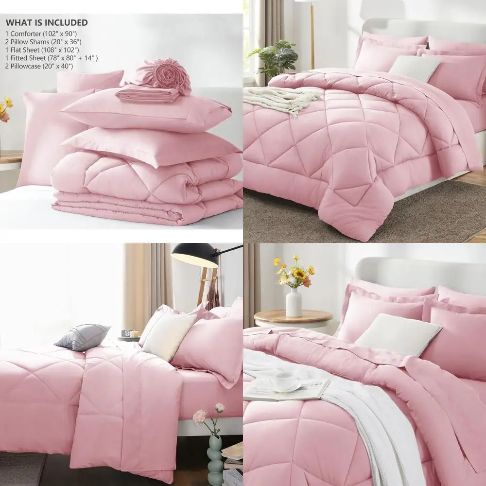 Luxurious Pink 7-Piece King Bedding Set with Comforter, Sheets, Pillowcases & Shams for All Seasons
Luxurious Pink 7-Piece King Bedding Set with Comforter, Sheets, Pillowcases & Shams for All Seasons