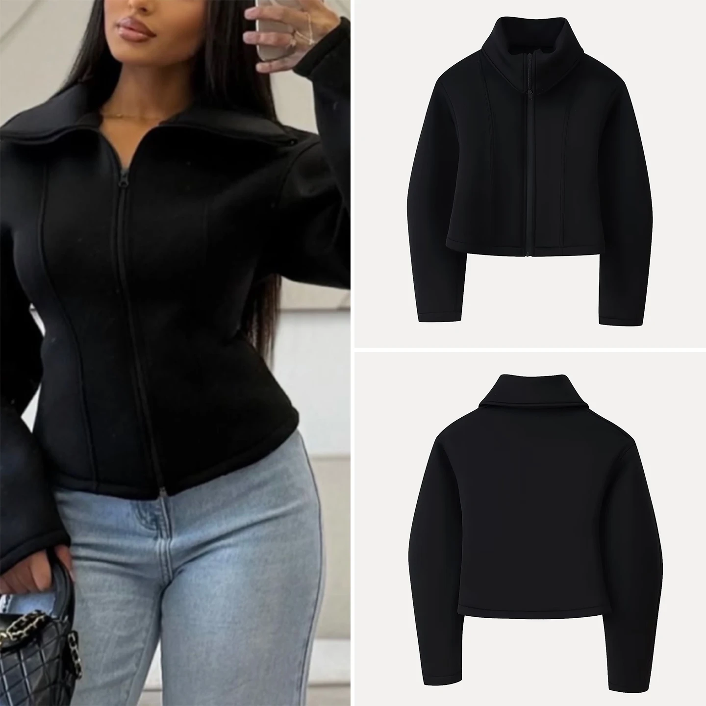 Elegant Slim Fit Long Sleeve Collared Jacket Women's Fashion Spring Outerwear ZADATA Brand Zipper Closure Short Coat
Elegant Slim Fit Long Sleeve Collared Jacket Women's Fashion Spring Outerwear ZADATA Brand Zipper Closure Short Coat