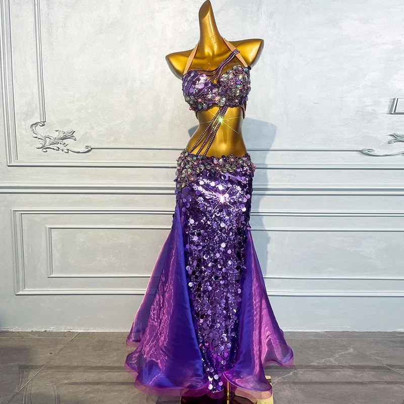 Belly Dance Set Women Customized Luxury Rhinestone Bra+High End Sexy Fishtail Long Skirt 2pcs Oriental Dance Performance Outfit
Belly Dance Set Women Customized Luxury Rhinestone Bra+High End Sexy Fishtail Long Skirt 2pcs Oriental Dance Performance Outfit
