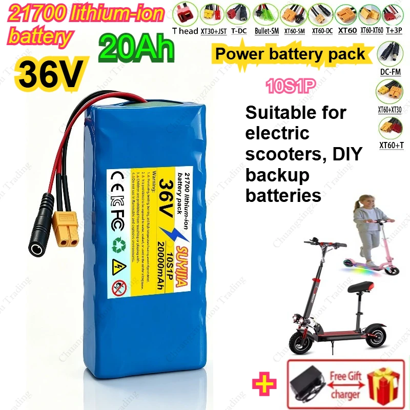 36V 20Ah 21700 Li-ion Battery Pack, 10S1P Electric Scooter Battery with XT60/DC Connector for 250W-500W Motor BMS Protection
36V 20Ah 21700 Li-ion Battery Pack, 10S1P Electric Scooter Battery with XT60/DC Connector for 250W-500W Motor BMS Protection