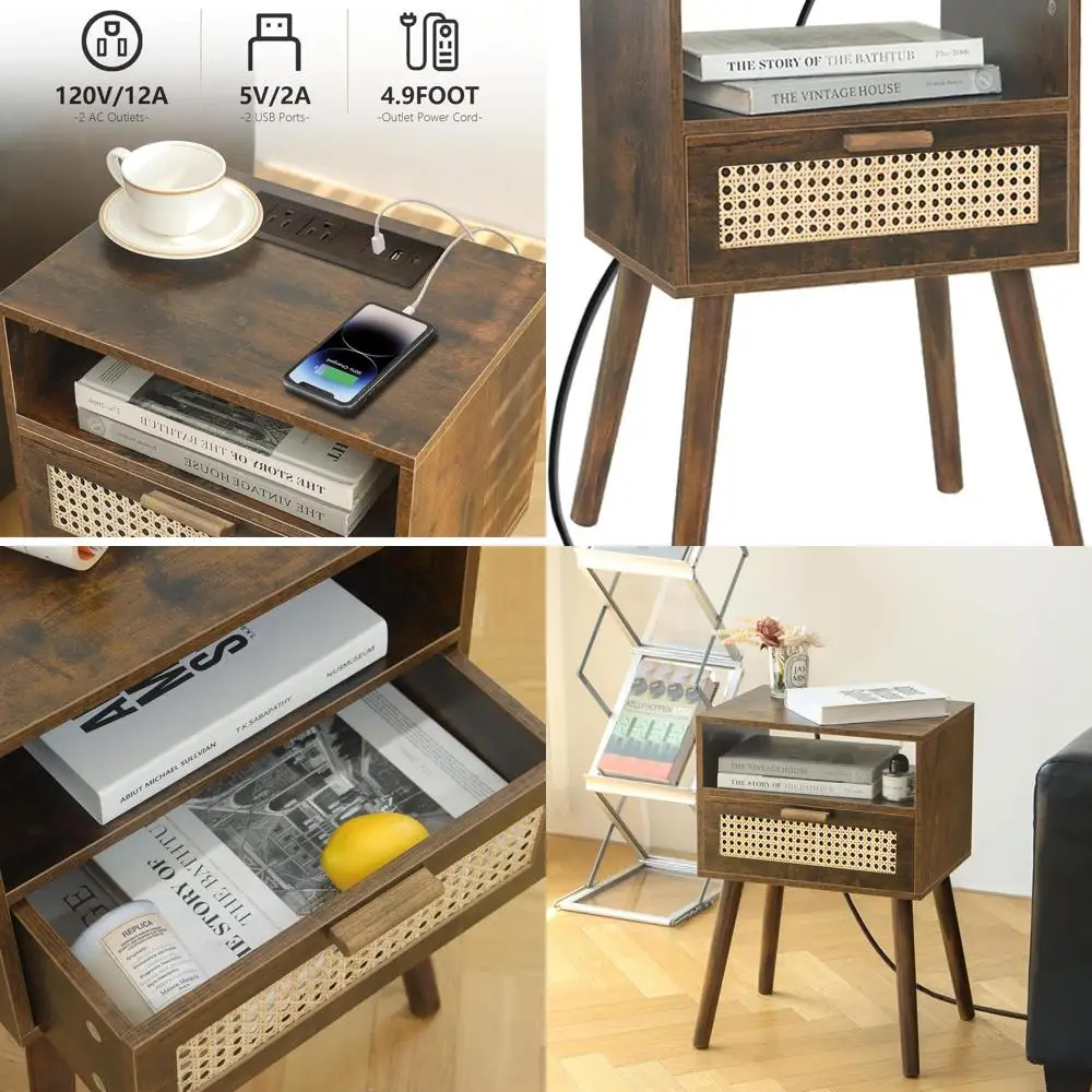 Small Nightstand with Charging Station, Rattan Side Table Mid Century Modern Bedside Table for Bedroom, Living Room and Small Sp
Small Nightstand with Charging Station, Rattan Side Table Mid Century Modern Bedside Table for Bedroom, Living Room and Small Sp