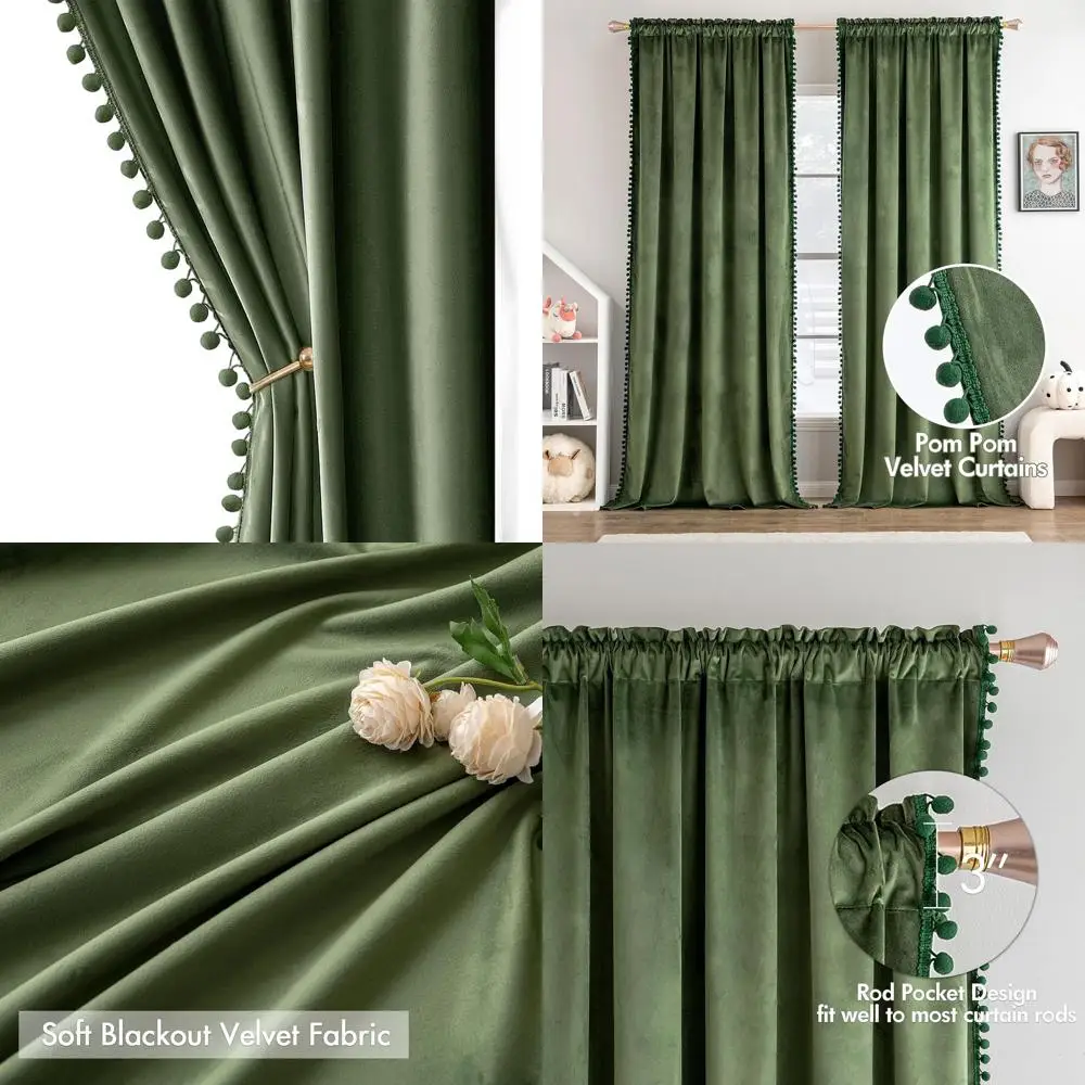 Термоизолированные 84-оливково-зеленые бархатные шторы с помпонами, затемнение для спален/гостиной, набор из 2 шт.
Термоизолированные 84-оливково-зеленые бархатные шторы с помпонами, затемнение для спален/гостиной, набор из 2 шт.