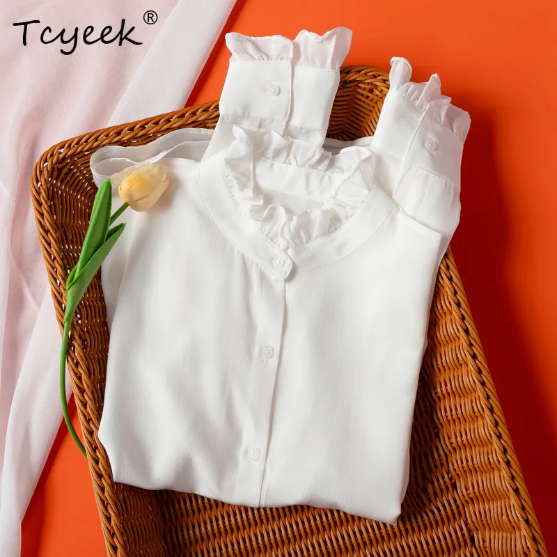 Tcyeek 100% Real Silk Blouse Women 2026 Spring French-style Ruffle Collar Long-sleeved White Shirt Woman Clothes Рубашка Женская
Tcyeek 100% Real Silk Blouse Women 2026 Spring French-style Ruffle Collar Long-sleeved White Shirt Woman Clothes Рубашка Женская