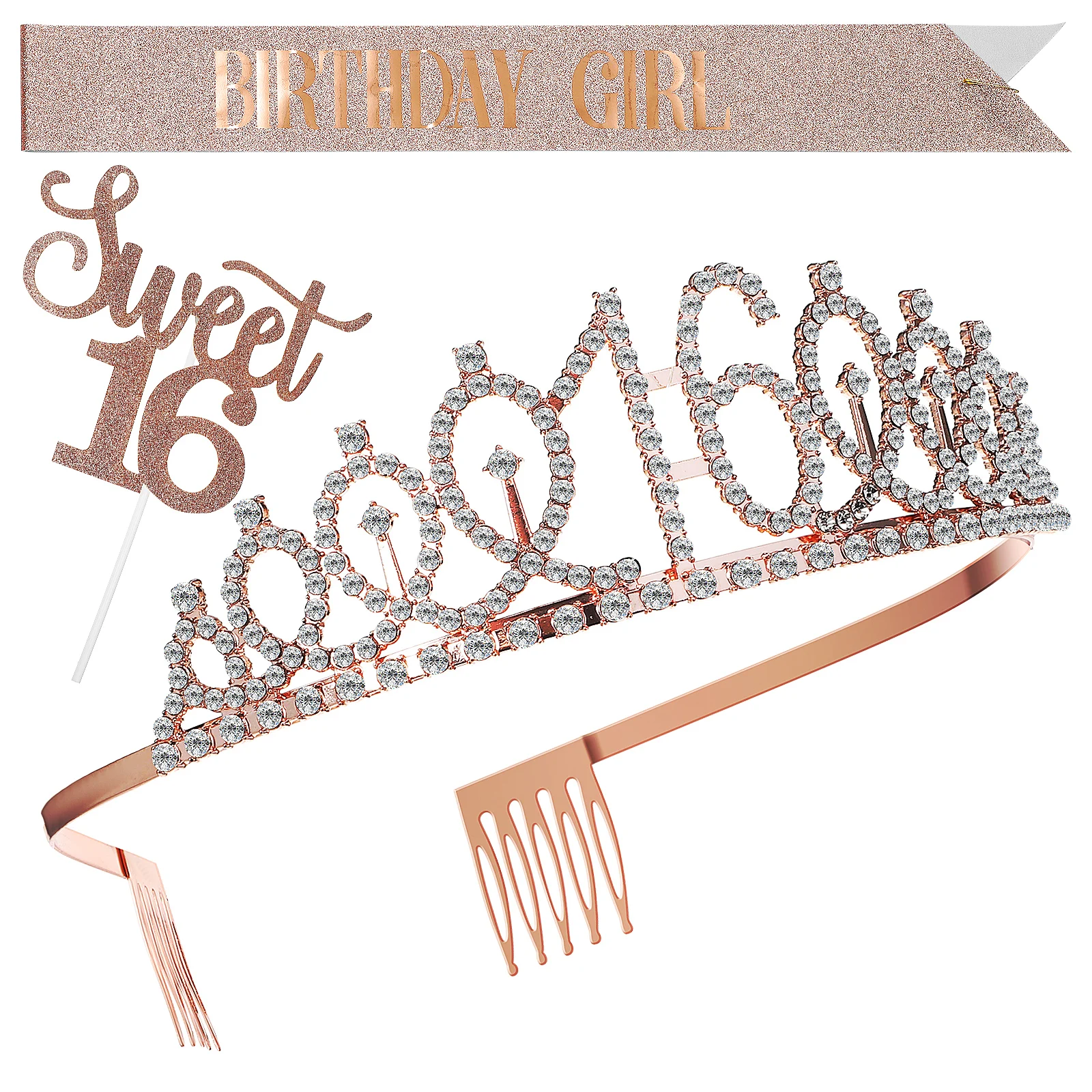 3pcs Rose Gold Party Decorations Crown Sash Cake Topper Sixteenth Accessories Women Princess Happy Birthday for Party
3pcs Rose Gold Party Decorations Crown Sash Cake Topper Sixteenth Accessories Women Princess Happy Birthday for Party