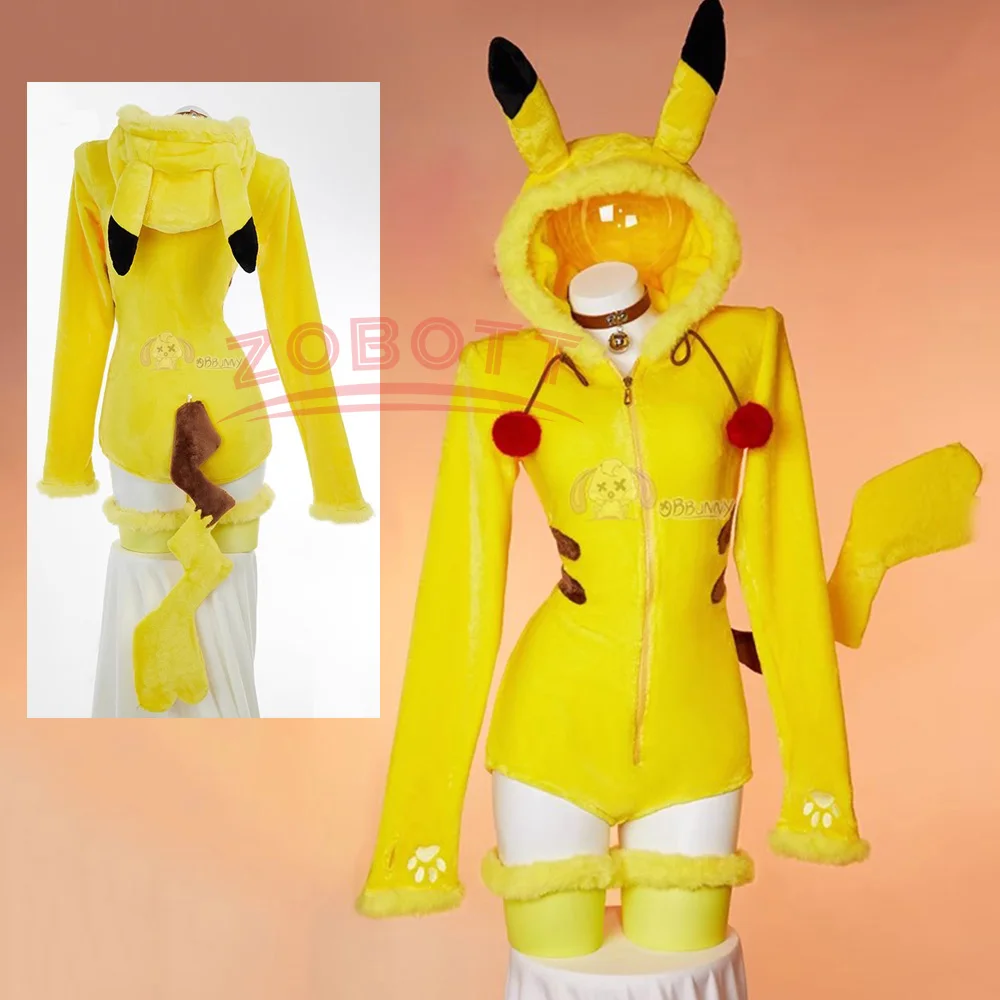 Women Pikkachu Electric Yellow Mouse Cosplay Costume Cute Halloween Sexy Romper Bodysuit Hooded Belt Tail Anime Doujin Suit
Women Pikkachu Electric Yellow Mouse Cosplay Costume Cute Halloween Sexy Romper Bodysuit Hooded Belt Tail Anime Doujin Suit