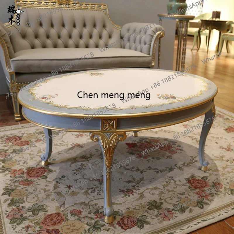 French court solid wood carving flower oval coffee table, old villa painted tea table small apartment
French court solid wood carving flower oval coffee table, old villa painted tea table small apartment
