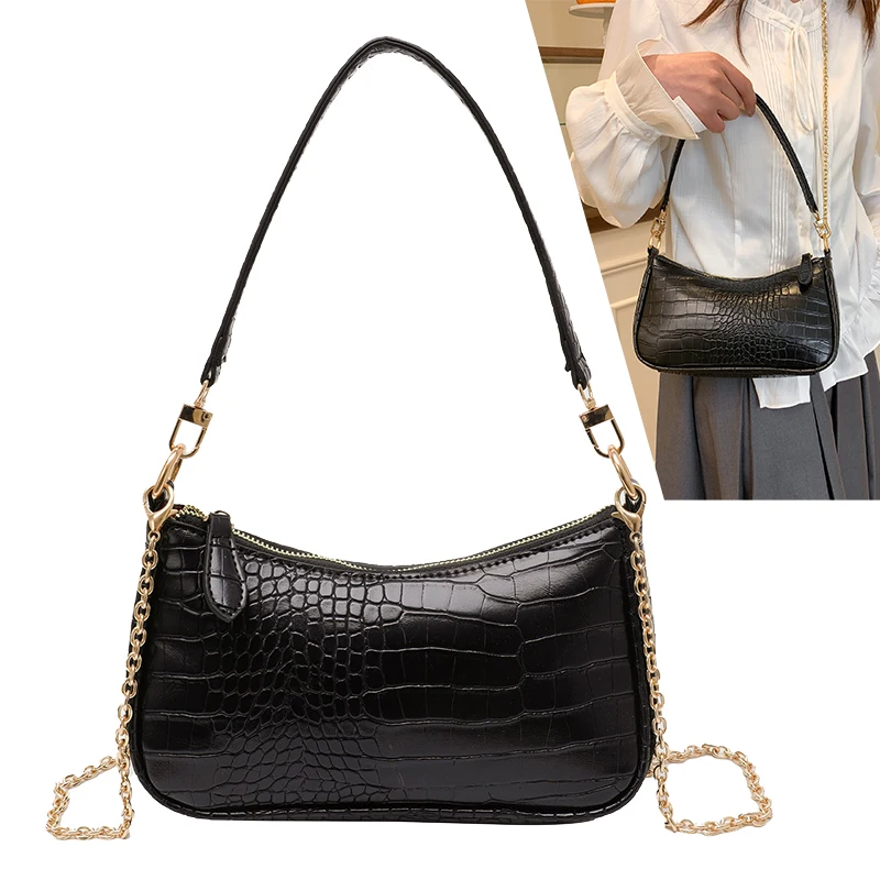 Ladies PU Shoulder Bag Fashionable Crocodile Print Lightweight High Quality Underarm Bag Dumpling Bag Long Chain Crossbody Bags
Ladies PU Shoulder Bag Fashionable Crocodile Print Lightweight High Quality Underarm Bag Dumpling Bag Long Chain Crossbody Bags